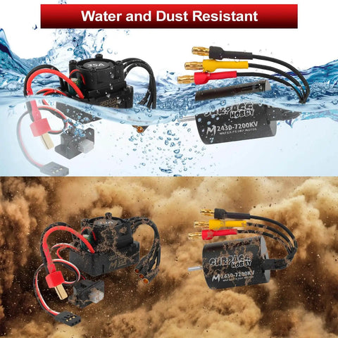 2430 7200KV Brushless Motor And 35A ESC Combo Waterproof Sensorless Power Pack showing water and dust resistance features