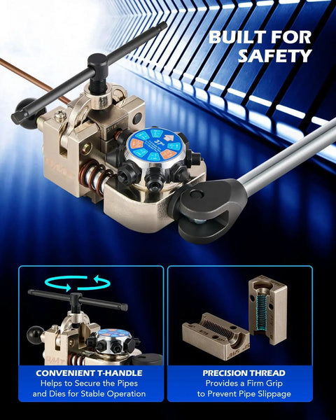 Close-up of Brake Line Flare Tool Kit Dual Die Heads 3/16 To 3/8 Inch 37 And 45 Degrees showing dual-head and handles.