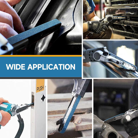 Heavy Duty Zirconia Sanding Belts Set For Belt Sander Half Inch By Eighteen Inch 6 Grits 40 60 80 120 180 240 in use on metal surfaces