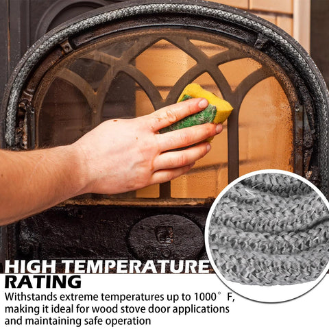 LikeLion wood stove door gasket rope, graphite-impregnated fiberglass, 1/2 in x 84 in, 1000°F