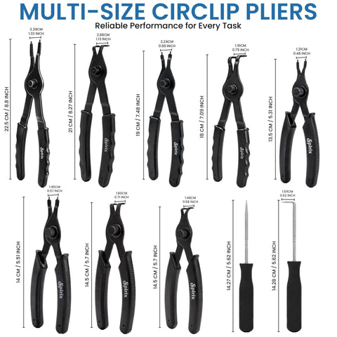 All In One Pro Grade Ring Pliers Set 10 Piece Kit Heavy Duty Internal And External Circlip Pliers With Straight Bent Tips Display