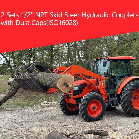 Wzytshun 2 sets 1/2 in NPT skid steer hydraulic couplers with dust caps, ISO16028, flat-face quick connect.