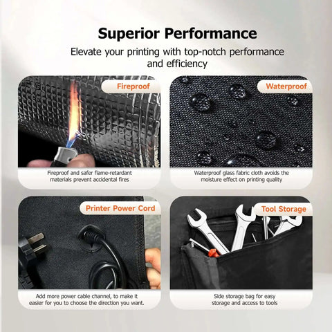 Adjustable Ventilation Kit For 3D Printer Enclosure with fireproof, waterproof features, cable storage, and tool holder for enhanced print quality