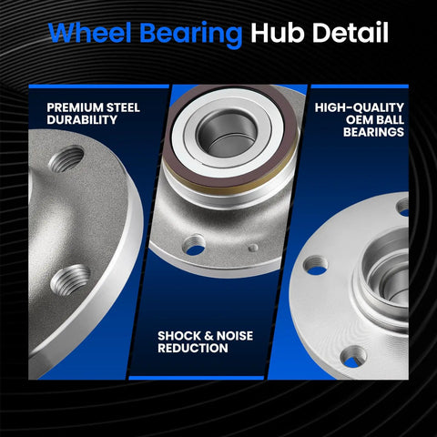 Rear Wheel Bearing And Hub Assembly For Audi And Volkswagen Cars With ABS 5 Lug 2 Pack shown in detailed view