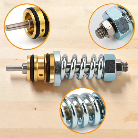 Unloader valve kit for Simpson high-pressure washer pump; brass valve body with chrome finish, spring, and O-rings
