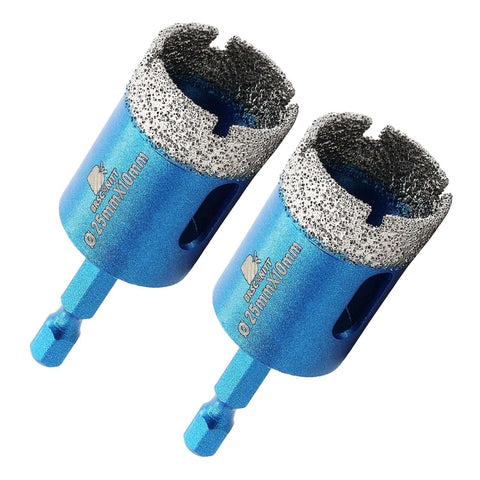 25mm Diamond Core Drill Bit Set Two Pack With 1 Inch Hex Shanks For Dry Drilling Porcelain Ceramic Stone Granite Marble Tiles