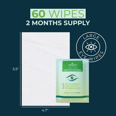 Tea Tree Eyelid And Lash Wipes With Hyaluronic Acid For Blepharitis Itchy Eyes, packet and large wipe, 60 count, 2-month supply