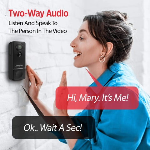 Woman using 2K Video Doorbell With Chime And Rechargeable Battery, Dope Smart Security Camera With 2 Way Audio, Night Vision, Cloud And Local Card Recording, Remote Access App, Motion Sensor Alerts, Live Viewing