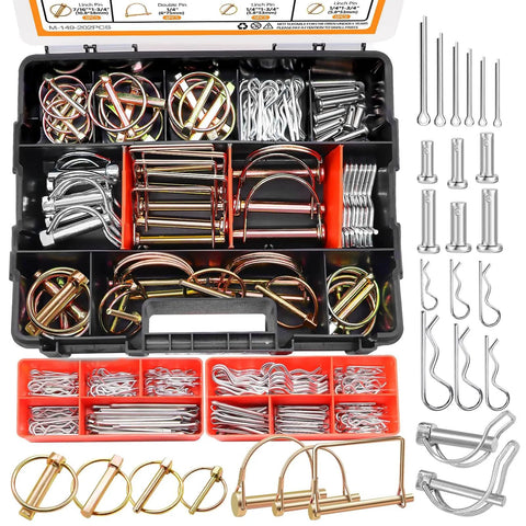 270 Piece Heavy Duty Hitch Pin Clip Assortment Kit For Tractors Trailers Trucks And Attachments Linch Pins Cotter Pins R Clips Hair Pins For Farm Mowers Lawn Care And Garden Use in organized case