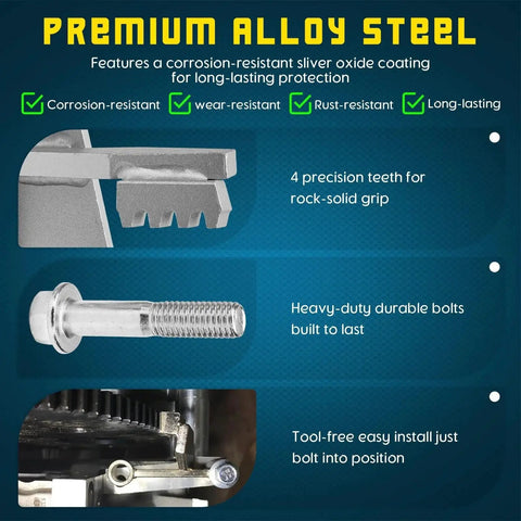 Chelhead LS flywheel locking tool kit, silver alloy steel; front view of holder, side bolt, and installed engine view