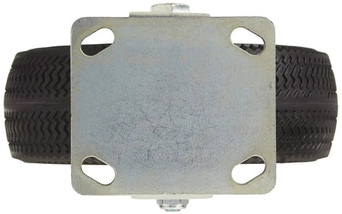 Top view of 8 Inch Rigid Caster With Flat Free Polyurethane Foam Tire Non Marking Sawtooth Tread 10 Inch Overall Height 4 Inch By 4.5 Inch Plate