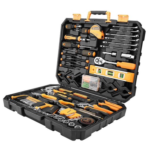 228 Piece Socket Wrench Auto Repair Tool Set With Mixed Hand Tools In Durable Plastic Toolbox Storage Case Chrome Finish Heavy Duty