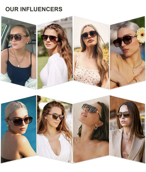 Collage of influencers wearing Retro Aviator Sunglasses For Women And Men Unisex Trendy Shades With Tortoise Frame And Brown Gradient Lenses