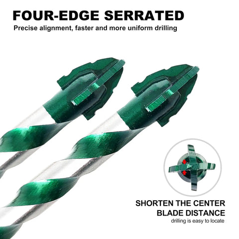 Close-up of Serrated Eccentric Masonry Drill Bit Set 10pcs Four Edge Concrete Drill Bits with highlighted features.