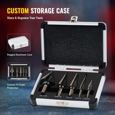 Titanium Coated HSS Step Drill Bit Set With 50 Sizes In 5 Unibits Built For DIYers And Pros Perfect For Sheet Metal Aluminum Carry Case Included