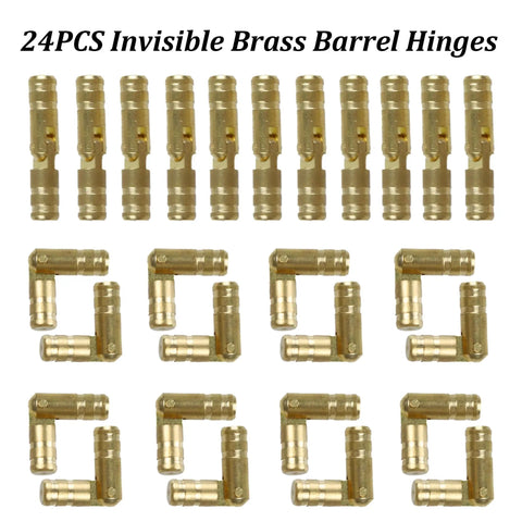 Hidden Brass Barrel Hinge Set 24 Pack 4x20mm Mini Concealed Hinges for Jewelry Boxes, Music Boxes, Cabinets, and Small Woodworking Projects