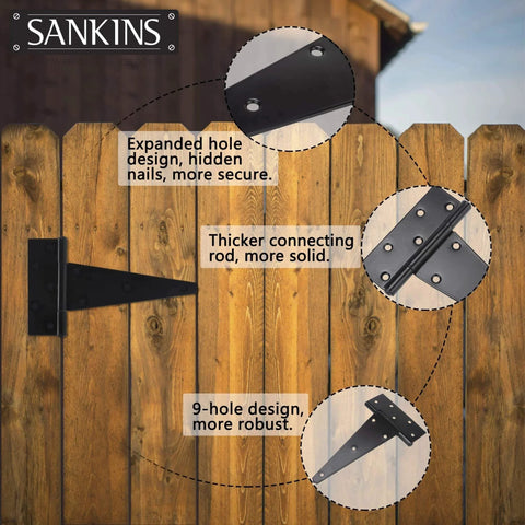 10 Inch T Strap Heavy Duty Door Hinges Black Tee Hinge For Wood Fences Gardens Barn Doors And Gates Rustproof 1/8 Inch Thick Steel