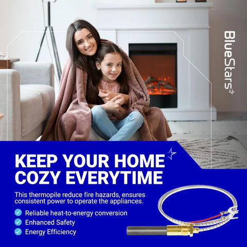 BlueStars Upgraded Q313A 24-inch aluminum thermopile for fireplace pilot burner on blue promo banner