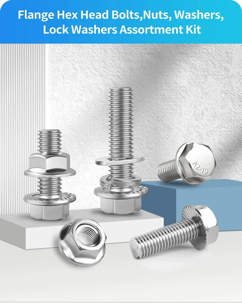 Beefed Up 300 Piece Metric Flange Bolt Kit With M6 M8 M10 Flange Hex Bolts And Nuts And Washers, 304 Stainless Steel