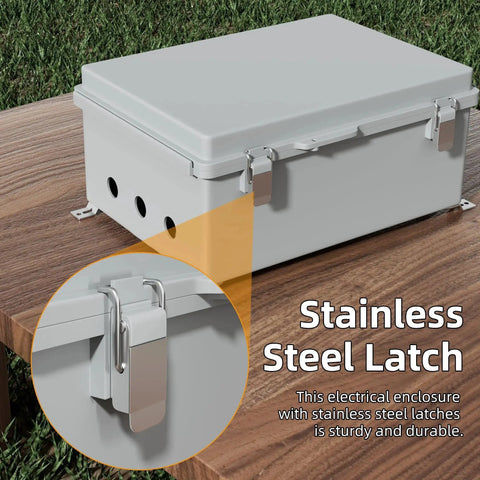 Outdoor Waterproof Junction Box 14 By 10 By 6 Inch NEMA 4 Weatherproof ABS Plastic Enclosure with Stainless Steel Latch