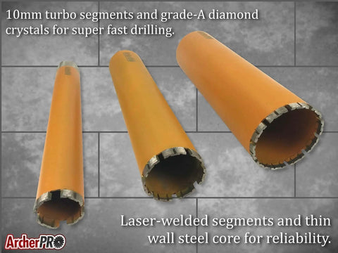3 Inch Diamond Turbo Core Drill Bit Hole Saw For Concrete And Masonry, 14 Inch Drill Depth, 1-1/4 Inch Arbor For Core Drill Stand Rig