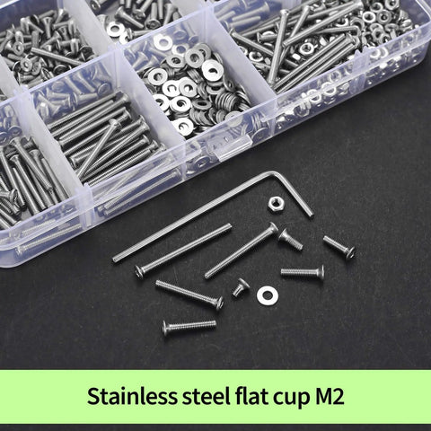 645 Piece M2 Screw Assortment Kit With 304 Stainless Steel Countersunk Flat Head Hex Socket Cap Screws Washers And Nuts