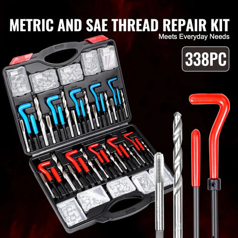 All In One Helicoil Thread Repair Kit With 338-Piece SAE HSS Drill Inserts Taps And Tools open case showing components