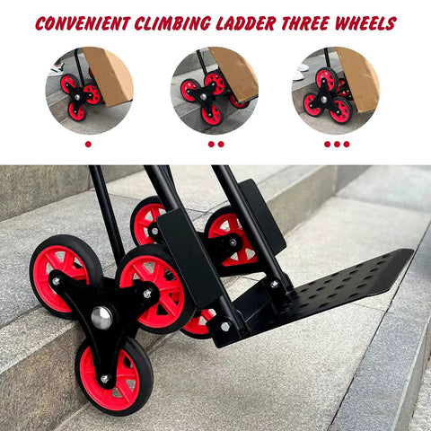 Stair Climber Hand Truck Dolly with Telescoping Handle Heavy Duty 440 Lb Capacity 3 Wheel Folding Design on stairs
