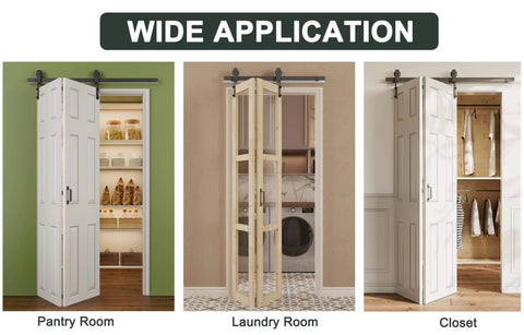40 Inch Bifold Barn Door Hardware Kit For Double 18 Inch Bifold Doors 3.3 Foot Track System with doors in pantry, laundry, and closet