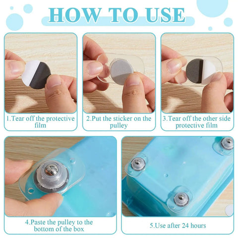 Instruction steps for installing 24 Pieces Self Adhesive Caster Wheels For Appliances And Cabinets With 360 Degree Swivel Universal Wheel