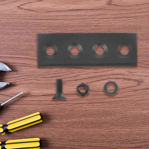 Black Sliding Barn Door Track Connector Repair Bracket, screws, for barn door hardware kit on wooden surface