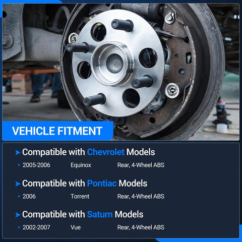 Rear Wheel Bearing And Hub Assembly 5 Lug With ABS Compatible With Chevy Equinox 2005 2006 Pontiac Torrent 2006 Saturn Vue 2002 2007 Rear Left And Rear Right Sides For 4 Wheel ABS Vehicles installed view