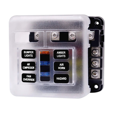 Waterproof 12V Fuse Panel With LED Warning Indicators, 6-Circuit Marine Boat Fuse Box With Negative Bus and Damp-Proof Cover