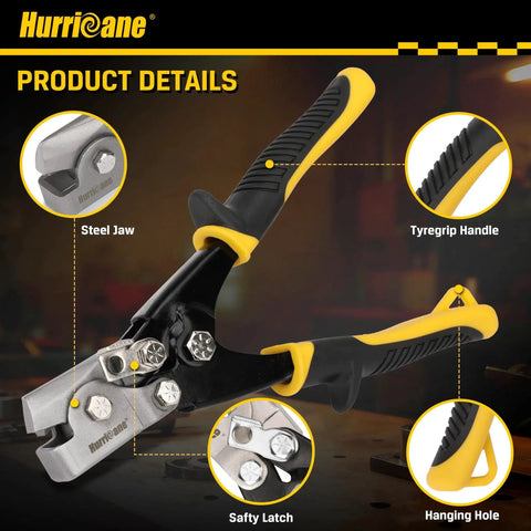 Ready to Use Three Eighths Inch Impression Crimping Tool for Gutter End Caps and Sheet Metal Crimping tool with steel jaw and tyregip handle by Hurricane.
