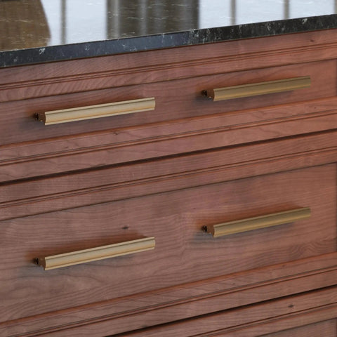 Installed 5 Pack Adjustable Drawer Pulls In Champagne Bronze For 2 To 8 13/16 Inch Hole Centers With Classic Curve Design For Cabinets.