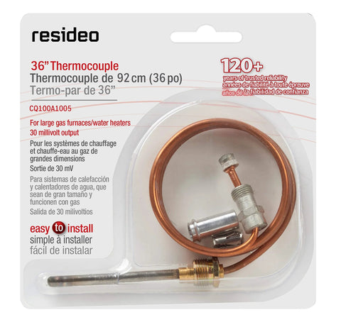 Resideo 36-inch thermocouple with copper tube and metal fittings in blister packaging