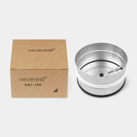 Inline 4 Inch Backdraft Damper with One Way Airflow Check Valve for ducting next to box packaging