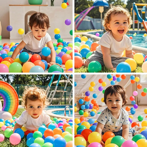 Children playing with Ball Pit Balls - Colorful Ocean Pool Toys for Kids, Phthalate & BPA Free, 100pcs for Toddler Playhouse.