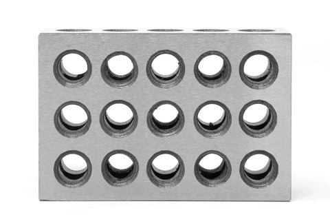 Three By Two By One Inch Steel Hardened 123 Blocks Two Pack Pro Grade For Precision Machining And Layout front view of block with holes