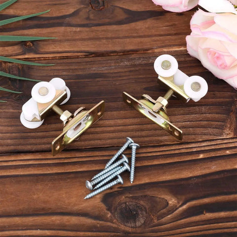 2Pcs 3/4 Inch Sliding Door Wheels Replacement Kit With Top Hanger For Wardrobe Bypass And Closet Accessories Gold Finish