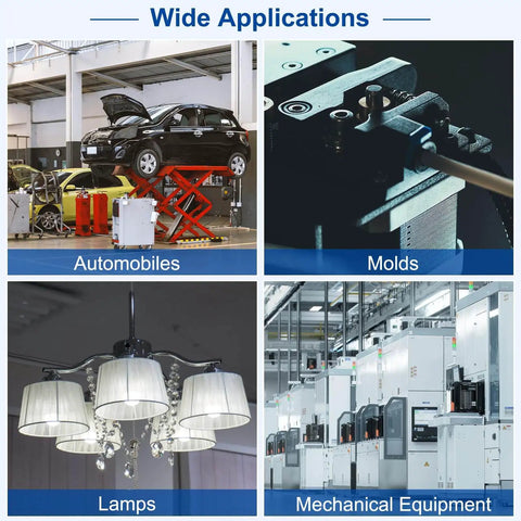 Wide applications of 20 Pcs Wire Thread Inserts M10 X 1.25 Helical Type Coiled Thread Repair Kit, shown in automobiles, molds, lamps, mechanical equipment