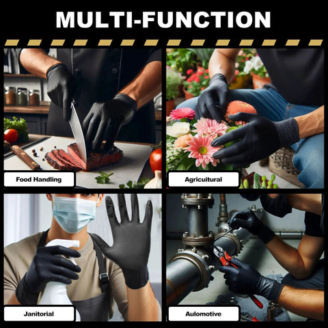 Heavy Duty 9 Mil Nitrile Disposable Gloves Diamond Texture Latex Free Large used in food handling, agriculture, janitorial, and automotive tasks