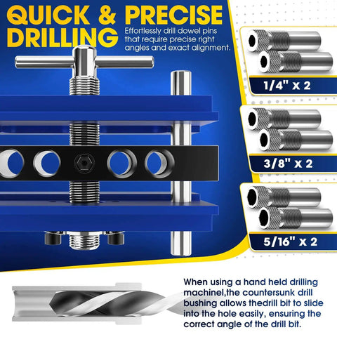 Self Centering Doweling Jig Kit for Pro Grade Results, Perfectly Straight Holes, Biscuit Joiner Set with 6 Drill Guide Bushings