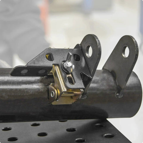 Adjustable Magnetic Tab Holder For Tack Welding With Vertical And Horizontal Tab Positioning Magnetic V Pads Adapt For Round Flat And Angled Metal Surfaces 18 Lbs Pull Force Patented Design For Fast Hands Free Alignment And Pro Grade Fab Shop Ready MFT10 installed on a metal pipe