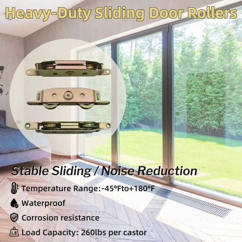 2-Pack Heavy Duty Sliding Door Rollers With Steel Ball Bearing Tandem Wheels For Patio Doors, Universal 1-1/4 Inch Wheel