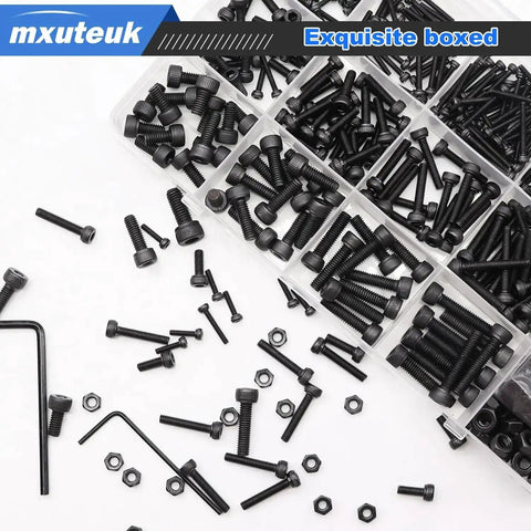 Metric Screw Assortment Kit with Lock and Flat Washers for M3 M4 M5 M6 Hex Socket Head Cap Screws 12.9 Carbon Steel Bolts Nuts