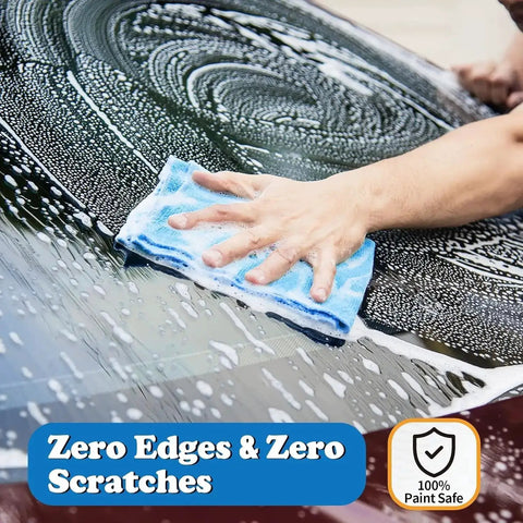 Person using a 12 Pack Microfiber Cleaning Cloths For Cars And Home, Lint Free No Cap Streak Free Towels, Scratch Free Cleaning Rags on car windshield