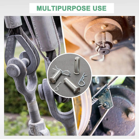 10 Pack Single Hole Clevis Pins M6 X 40mm 304 Stainless Steel Flat Head shown in various installation scenarios for multipurpose use