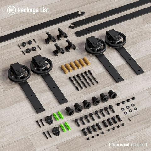 Sliding Barn Door Hardware Kit For Closet Cabinet Track System Beefy Carbon Steel 6 Foot Rail With 4.33 Inch Hanger Wheels Easy Install