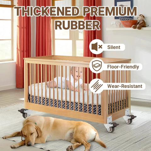 Wooden baby bed with 2 Inch L Shaped Side Mount Caster Wheels Set Of 4 With 360 Degree Swivel Ball Bearings Silent TPR Rubber